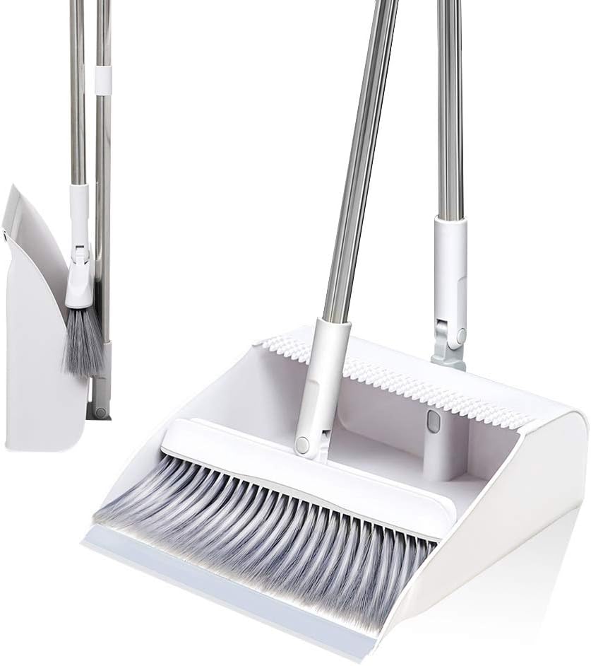 Self cleaning Foldable Bristle Broom and Dustpan Set