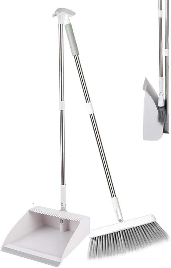 Self cleaning Foldable Bristle Broom and Dustpan Set