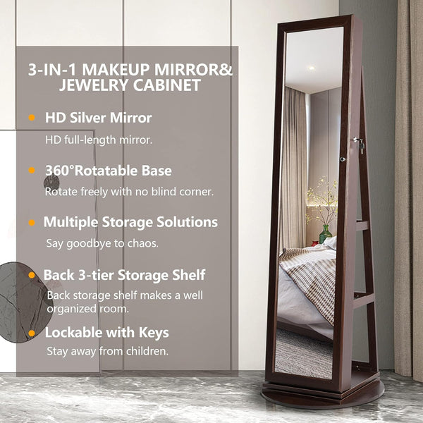 360° Swivel Lockable Jewelry Armoire Mirror