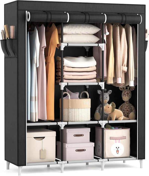 6-Shelf Portable Wardrobe Closet with Hanging Rod & Fabric Cover