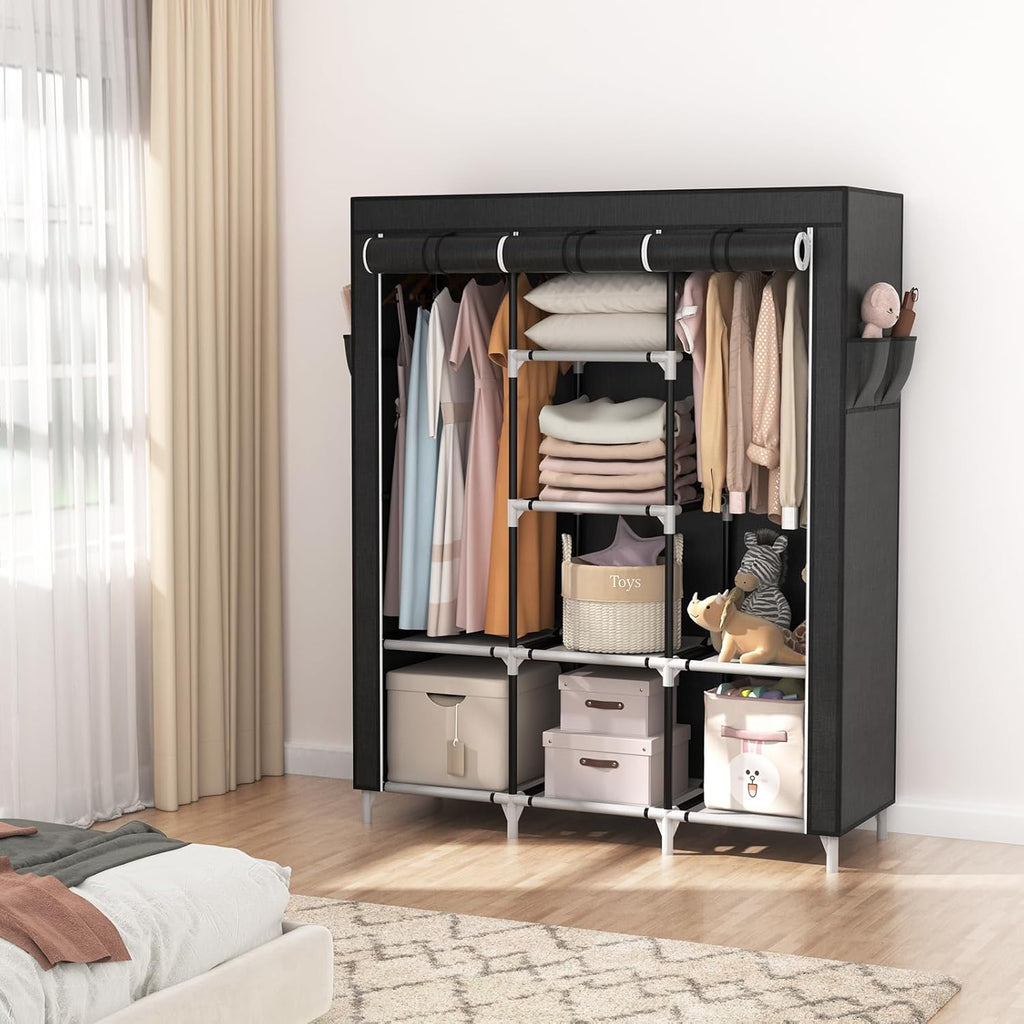 6-Shelf Portable Wardrobe Closet with Hanging Rod & Fabric Cover