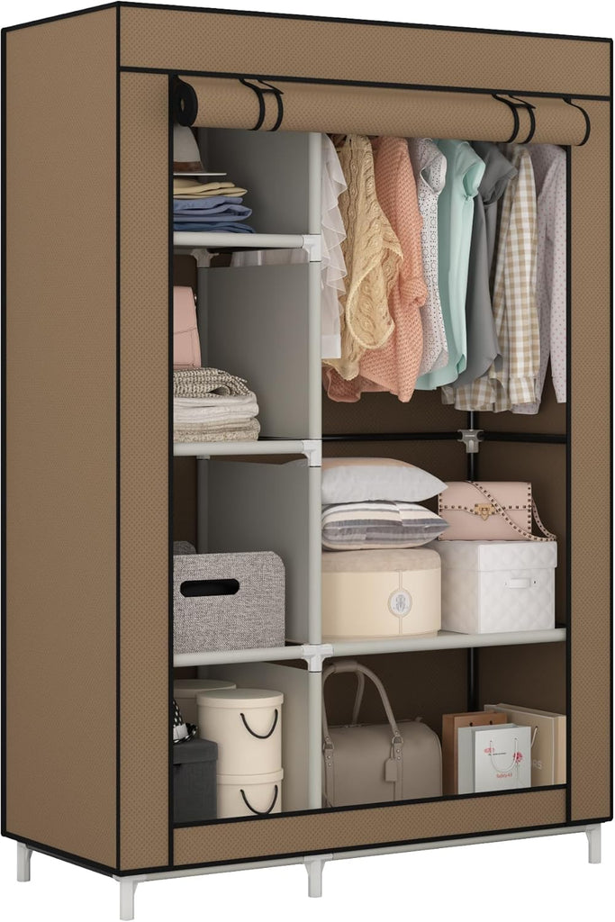 6-Shelf Portable Wardrobe Closet with Hanging Rod & Fabric Cover