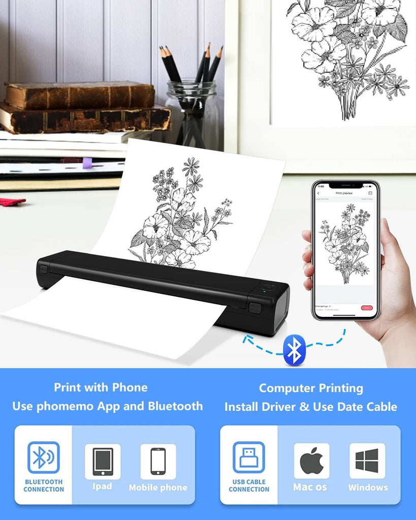 Imprimante portable sans fil Bluetooth PhomemoM08F pour la maison